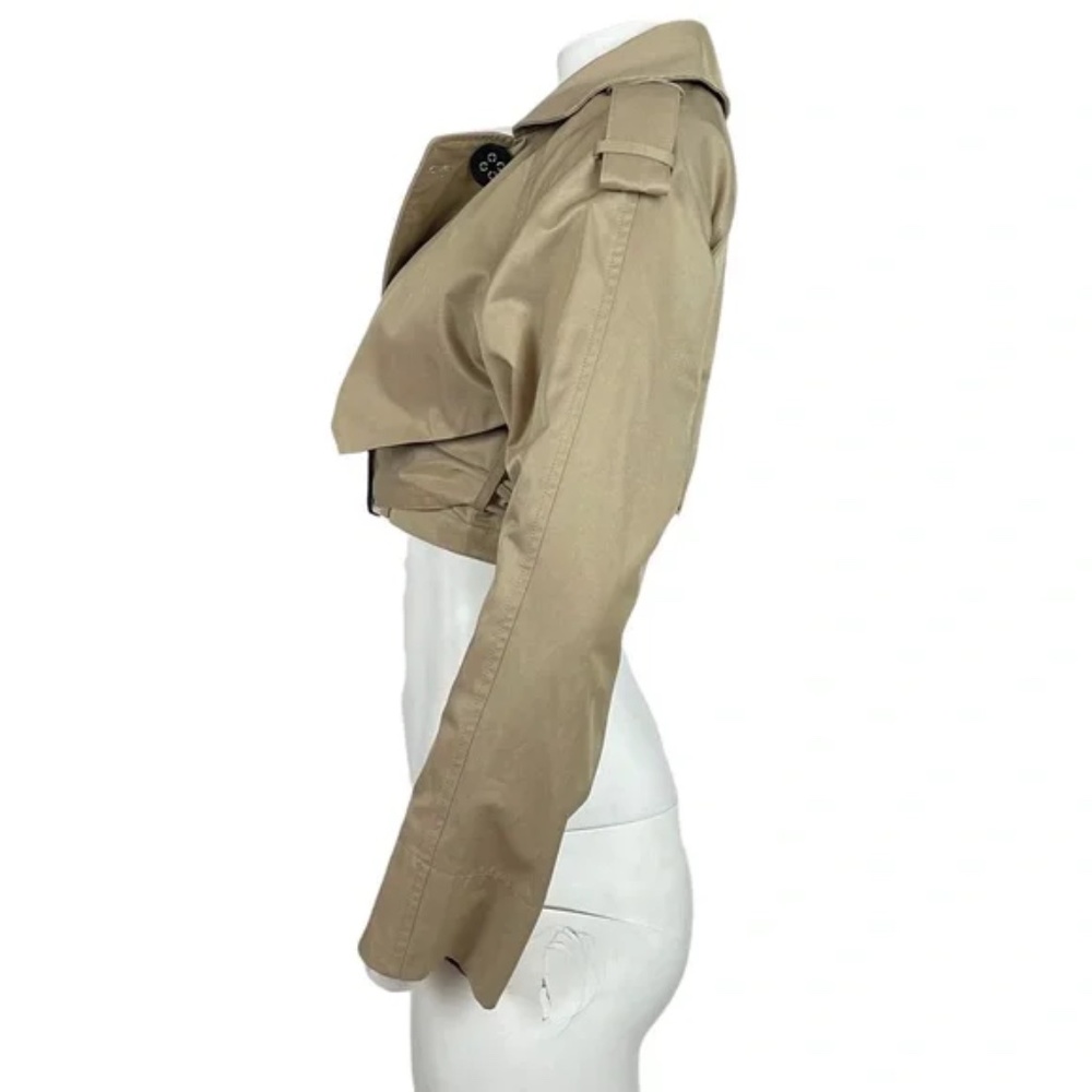 Beige Cropped Trench Jacket Belted Utility Coat Chic NWT - Picture 4 of 6